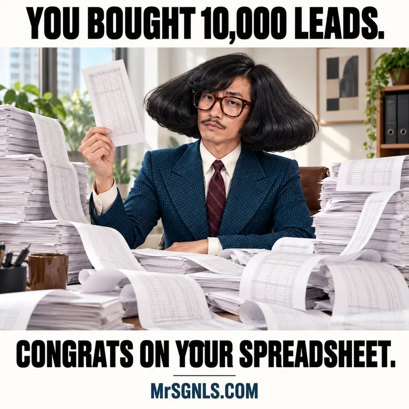 MrSignals buried in papers: You bought 10,000 leads. Congrats on your spreadsheet.