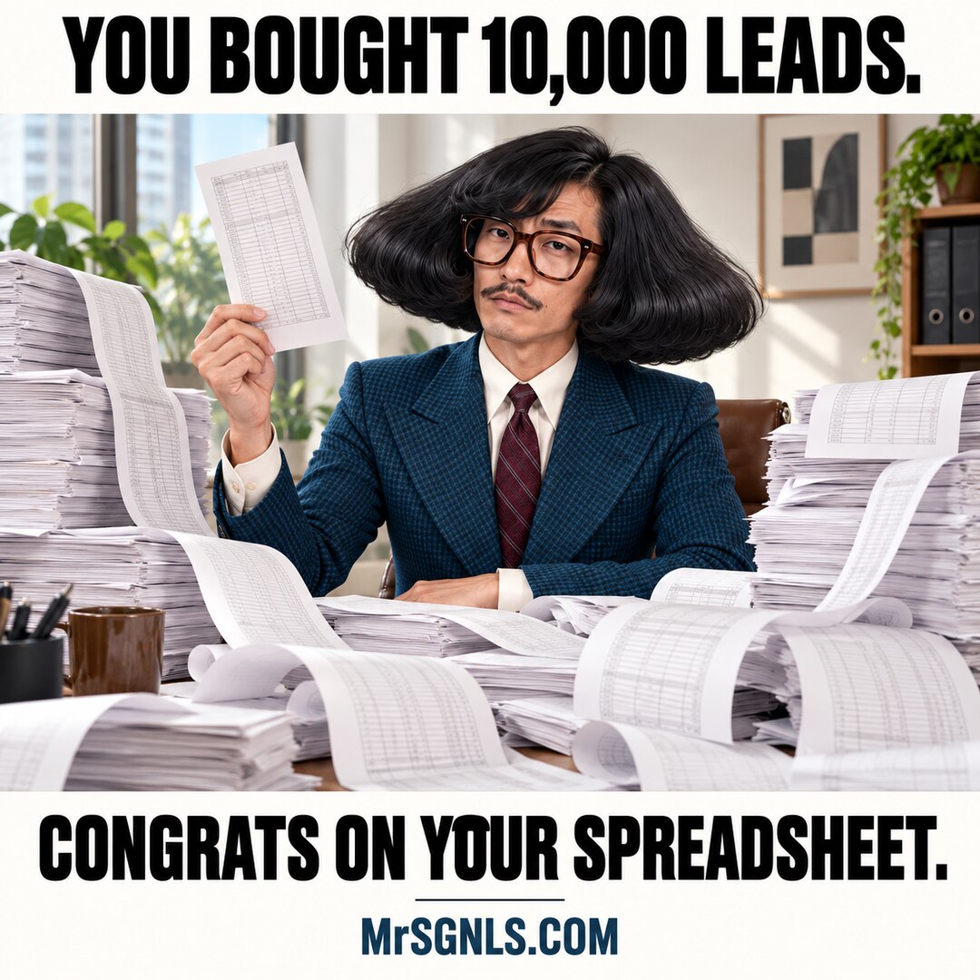 MrSignals buried in papers: You bought 10,000 leads. Congrats on your spreadsheet.