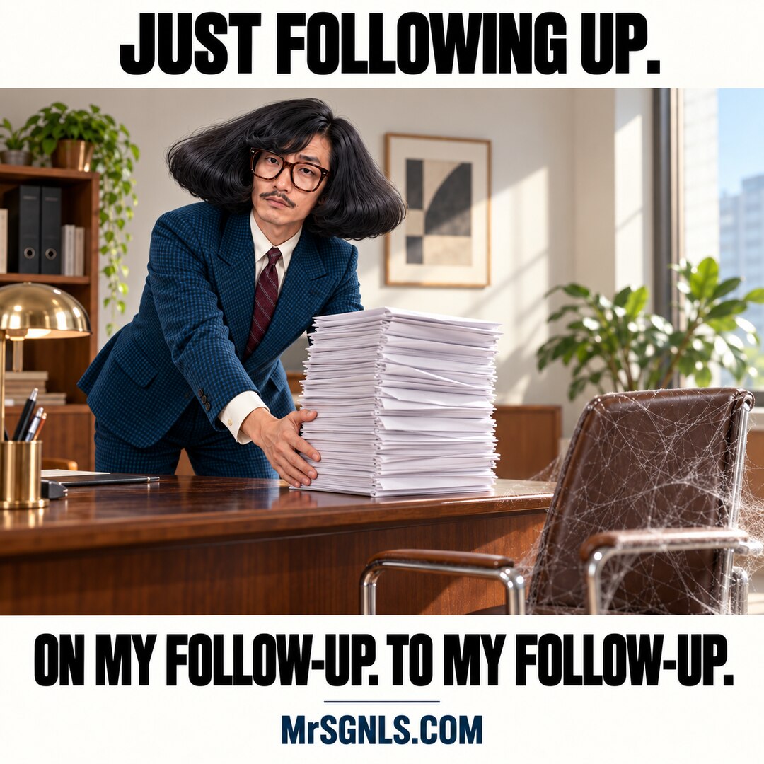 MrSignals surrounded by old envelopes: Just following up. On my follow-up. To my follow-up.
