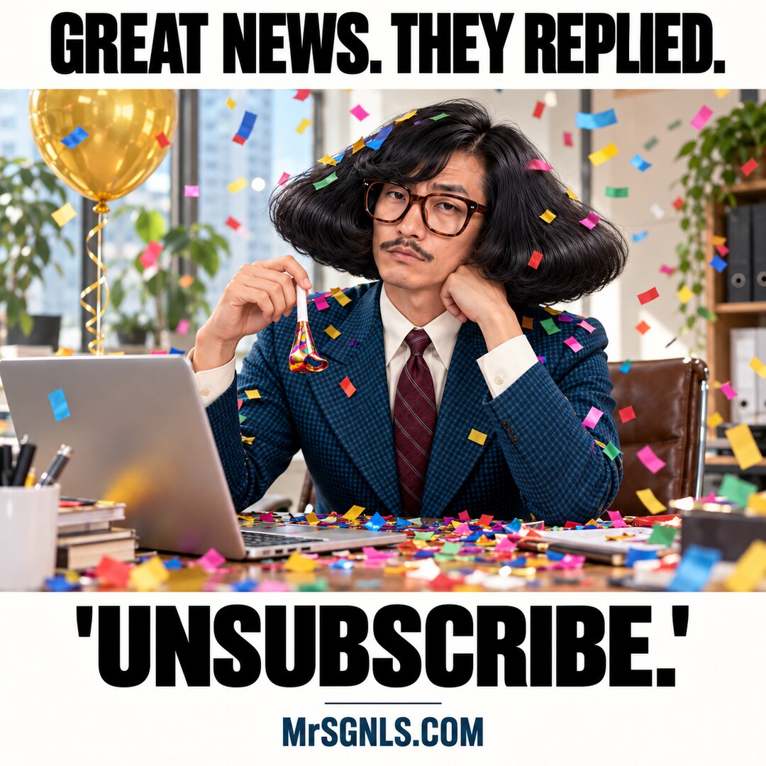 MrSignals under confetti: Great news. They replied. Unsubscribe.